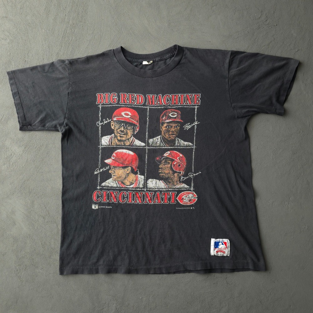 Vintage 1990 Nutmeg T-shirt XL Black Cincinnati Reds Big Red Machine MLB